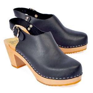 Skola Kelsey Clog, Black Leather, Swedish Organic Comfort Footwear, EU 40/US 9.5